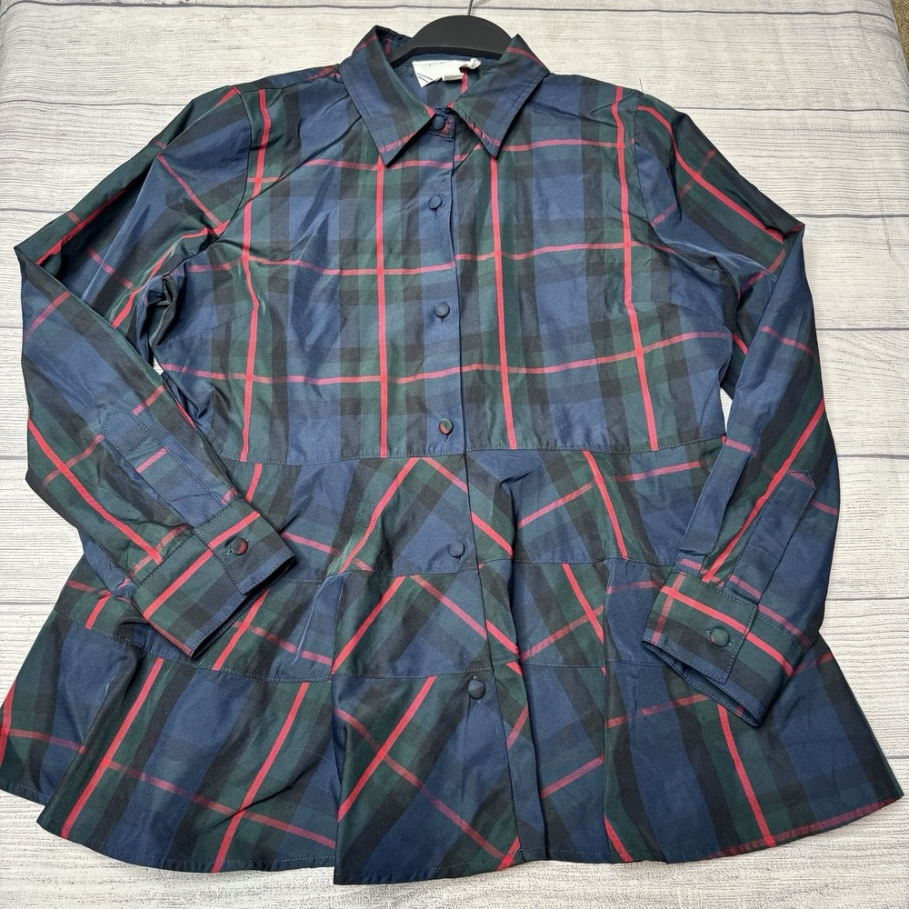 Pomander Place Tuckernuck Fraser Plaid Ashlen Blouse Size‎ Medium Navy Green Red